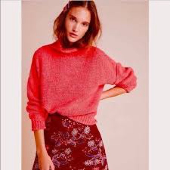 Anthropologie Sweaters - Anthropologie Lottie‎ Red Orange Cowl Neck Sweater Size Large EUC